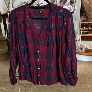 Black Label Women’s Burgundy and Navy Plaid Shirt